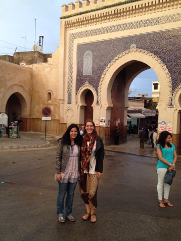 Hajar and me in front of the original first entrance of the medina (left) and the later French designed entrance (right).